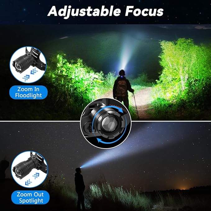 KYEKIO 3Pack Rechargeable Headlamps for Adults, 3000 Super Bright Head Lamps LED Rechargeable, 4Mode Head Lights for Forehead Hard Hat, Adjustable Focus 90°Headlight, Waterproof LED Headlamp Camping