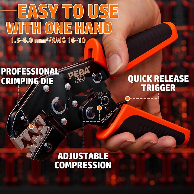 PEBA Solar Crimping Tool - Solar Crimper for AWG16/14/12/10 Solar PV Wire, with 12 Pcs Connectors, Wire Stripper, Cable Cutter, Connector Spanner Wrench, Complete Solar Assembly Tool Box
