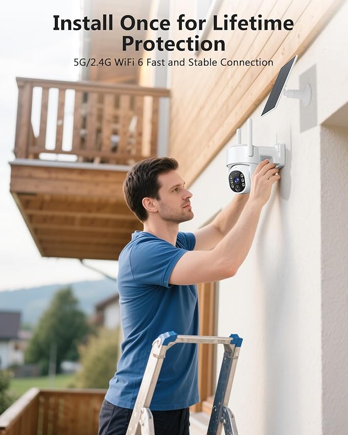 5G&2.4GHz Security Cameras Wireless Outdoor, 2K Cameras for Home Security, Solar & Battery Powered Security Camera Outdoor, Color Night Vision, PZT Human Detection, 2 Packs