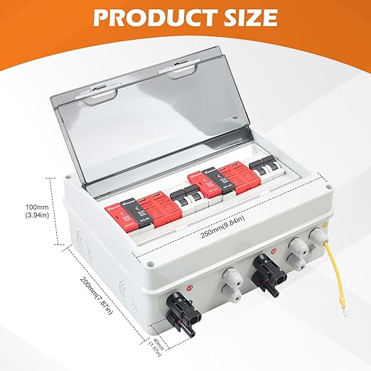 32A 600V DC PV Solar Combiner Box, 2 String 2 in 2 Out Solar Circuit Isolator Combiner Box for Solar Panels, Waterproof & Lightning Protection & Anti-UV Solar