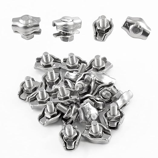 M2 Stainless Steel 304 Wire Rope Clips Clamp, Simplex Single Bolt Cable Clamp for 1/16" Diameter Wire Cable 20Pcs