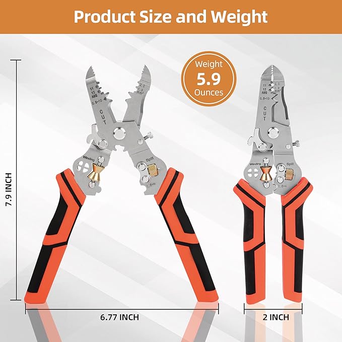 Wire Stripper Cutter Crimping Tool - 9 in 1 Wire Stripper Tool with Cutter Crimper Function AWG 22-10 Wire Cutters Pliers for Wire Splitting,Stripping,Cutting,Crimping, Clamping,Winding,Sharpening