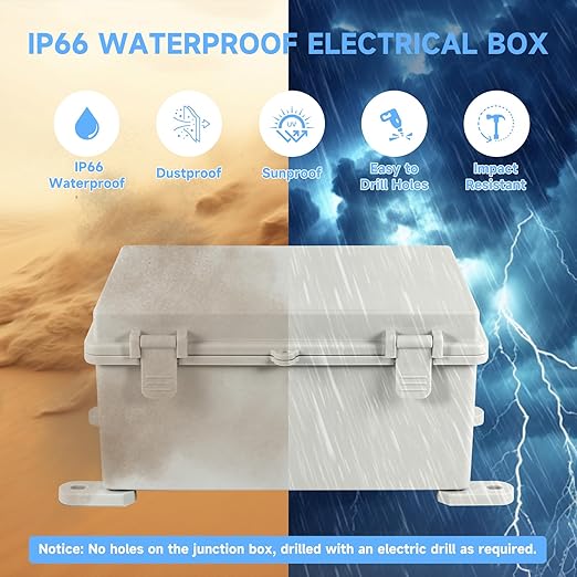 Waterproof Electrical Junction Box Outdoor, IP65 Thicken ABS Plastic Project Enclosure Weatherproof with 1 Grid Mounting Plate, 2 Cable Glands, 4 Wall Brackets and 8 Screws (Medium:11.4"x7.5"x5.7")