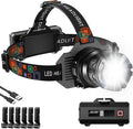 Rechargeable Headlamp Super Bright, 3000 High Lumens Head Lamp with 9 Modes, Zoomable Headlamp for Adults 90° Adjustable, IPX7 Waterproof High Power Head Light for Fishing Camping