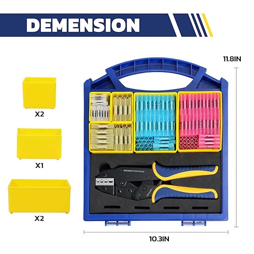 haisstronica 340PCS Heat Shrink Wire Connectors Set, 26-10AWG Marine Grade Heat Shrink Butt Connectors with 9" Crimping Tool and Organizer (4Colors/4Sizes)