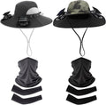 Syhood Solar Powered Fan Hat with Arm Sleeves Neck Gaiter for Men Women Outdoor Wide Brim Bucket Hat with Fan for Hiking