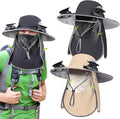 2 Pcs Solar Fan Hats Wide Brim Fishing Hats with 2 Solar Fan and Removable Face Cover Cooling Buckets for Men Women