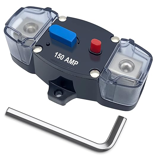 Erayco 150 Amp Circuit Breaker with Manual Reset, 12-48 Volt DC, 0-8 Gauge Trolling Motor Car Stereo Audio Inline Fuse Block Holders Inverter for Automotive Rv Marine Boat (150A)