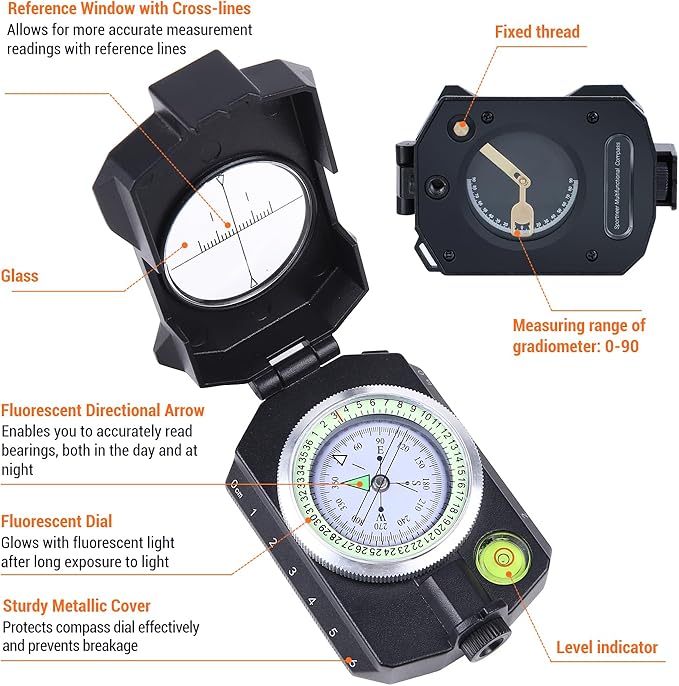Sportneer Compass Survival Hiking Military Waterproof Lensatic Compass with Inclinometer for Camping Hunting