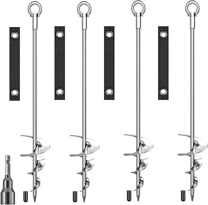 28'' Ground Anchors, Fully Welded Heavy Duty Ground Anchor Screw in Swing Set Anchors Chrome Plating Anti Rust Trampoline Anchor with Straps for Dogs, Trampoline Stakes Resistant High Wind