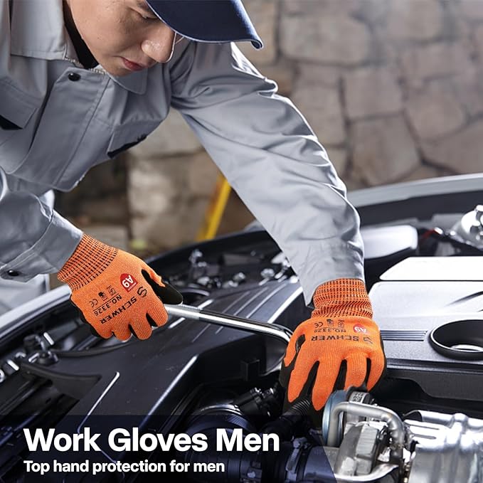 Schwer ProGuard Highest Level Cut Resistant Work Gloves PR3326 for Extreme Protection，ANSI A9 Cut Gloves with Reinforced Thumb, Non Slip, Breathable, Durable, Touch-screen, Orange 1 Pair XL