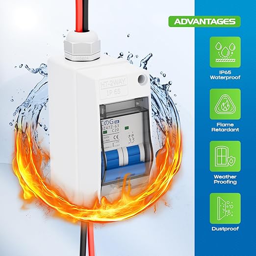 Solar Panel Disconnect Switch, CGELE 20 Amp DC 500V Breaker Box PV Disconnect Switch Miniature Circuit Breaker with IP65 Waterproof Box