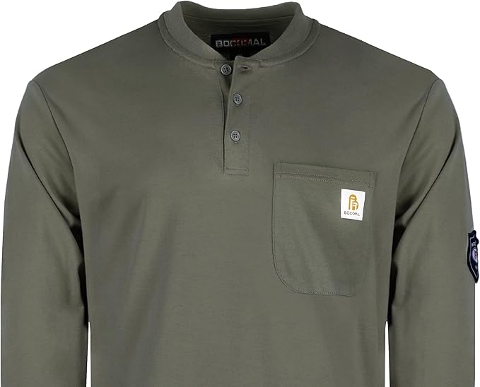 BOCOMAL FR Shirts Flame Resistant Shirt 5.5oz 100% Cotton Light Weight CAT2 Fire Retardant Henley Shirts