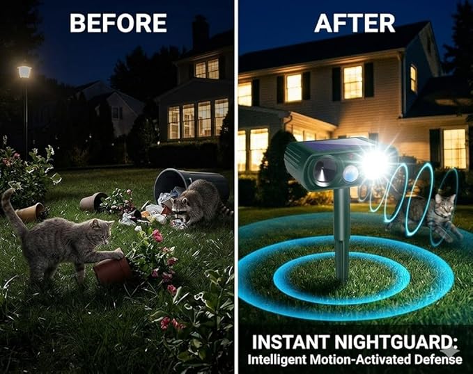 4Pack Solar Ultrasonic Animal Repellent,Cat Repellent Outdoor with Motion Detection Waterproof,Deer Repellent Devices Squirrel Skunk Rabbit Raccoon Bird Deterrents Animal Repeller for Yard Garden