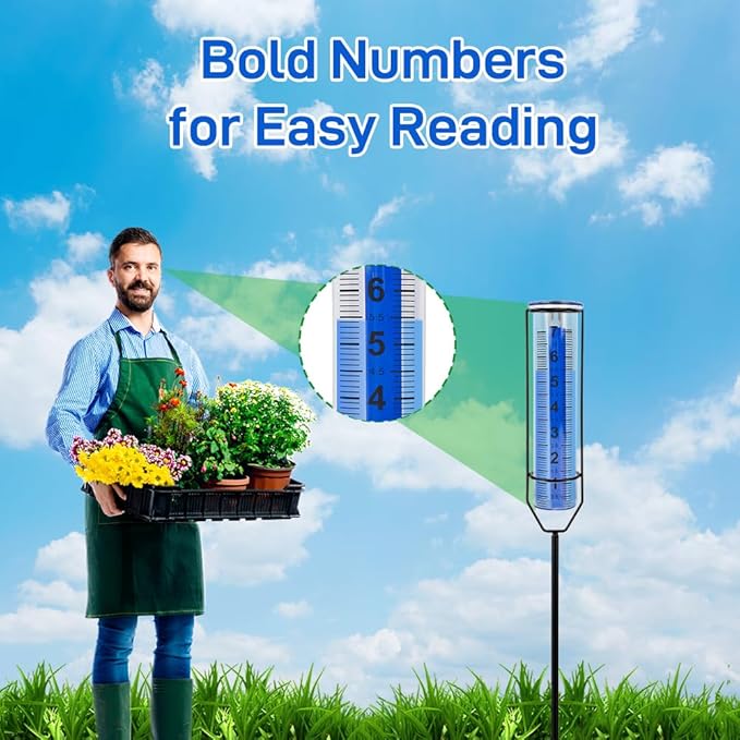 Freeze-Proof Rain Gauge Outdoor with 7 Inch Capacity Plastic Tube, Rain Gauges with Large Clear Number for Garden Patio Lawn Decor, Blue