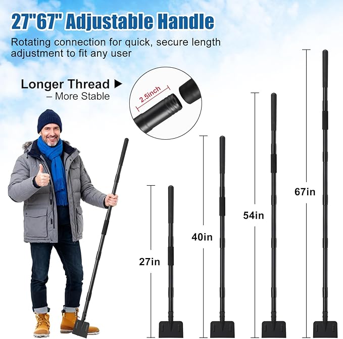 Heavy Duty Flat Shovels Ice Scraper - 67" Long Handle Winter Ice Remover Chopper for Outdoor Floor Freezer,Concrete Tile Cleaning, Metal Snow Removal Scrapers for Driveway & Sidewalk
