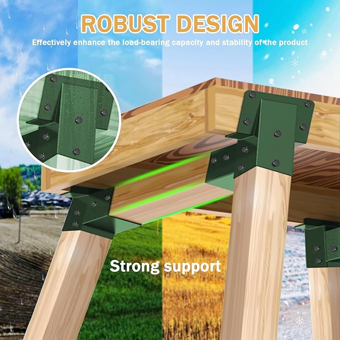 4 Pcs Deer Stand Brackets 4x4 (Strengthen Support, Easy Installation), Outdoor Angle Brackets with Powder-Coated for Deer Stand, Tree House, Shooting Shack & Outdoor Platforms