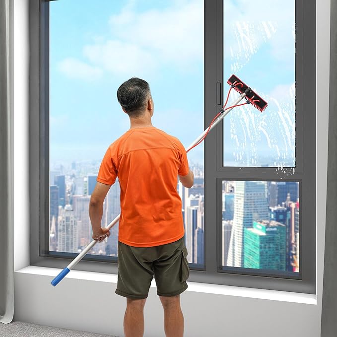 Water Fed Pole Kit, 26 FT Adjustable Water Fed Pole Window Cleaning System with Gimbal Joint, Extendable Cleaning Brush Outdoor Window Solar Panel Cleaning Washing