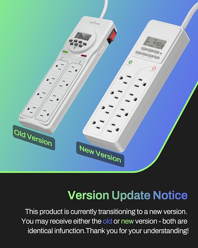 BN-LINK 8 Outlet Surge Protector with 7-Day Digital Timer (4 Outlets Timed, 4 Outlets Always On) - White