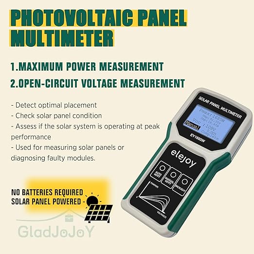 Upgrade 1800W Solar Panel Tester MPPT Photovoltaic Panel Multimeter, Smart MPPT Tools for Testing Solar PV Panel Open Circuit Voltage & Troubleshooting, LCD & Multiple Safety Protections
