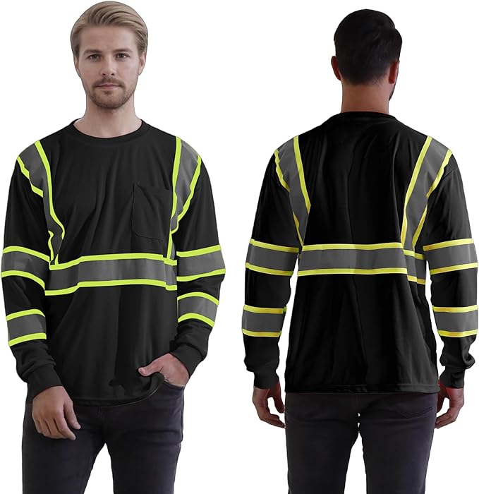 W&H Hi Vis Safety Long Sleeve Shirts Reflective High Visibility Birdeyes Class 3 Shirts,Construction Work