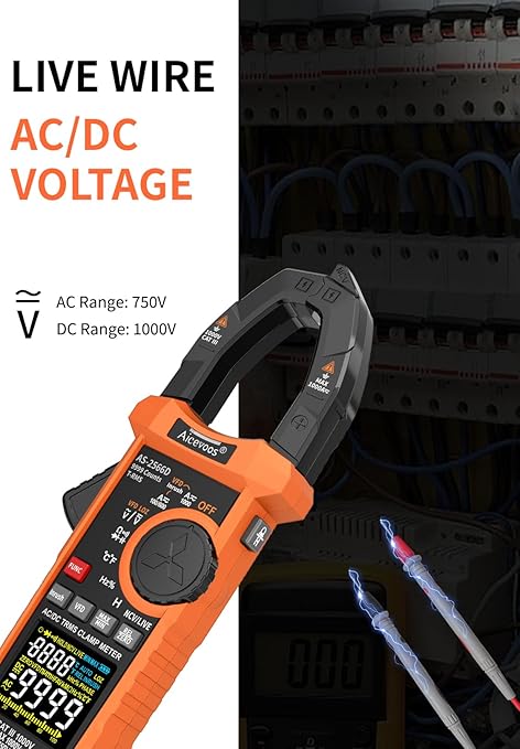 Inrush Digital Clamp Meter Multimeter 1000A TRMS 6000 Counts, Amp Voltage Tester with VFD, LOZ Mode; Measures AC/DC Current Voltage Temperature Resistance Capacitance Frequency Continuity NCV