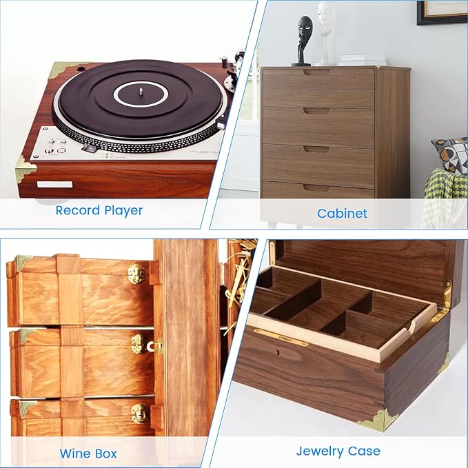 SDTC Tech 12 Pack Furniture Corner Protector 1" x 1" Antique Gold Triangle Edge Decorative Metal Corner Guard for Storage Box Jewelry Case Cabinet Coffee Table Wooden Chest etc.