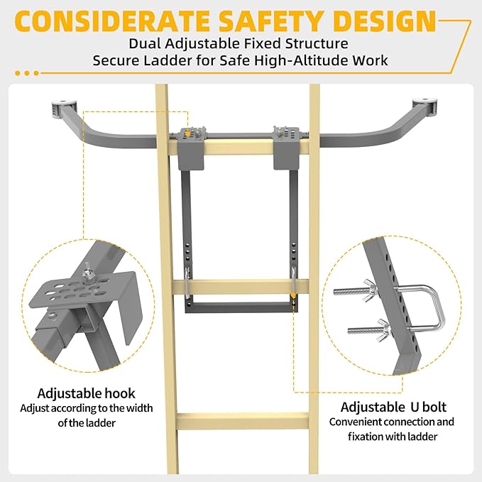 Ladder Stabilizer,Heavy Duty Steel Extension Ladder Stabilizer for Roof Gutter and Wall with Anti-Slip Rubber Feet,Ladder Standoff with Wing Span/Wall Extension Accessory(Silver Gray)