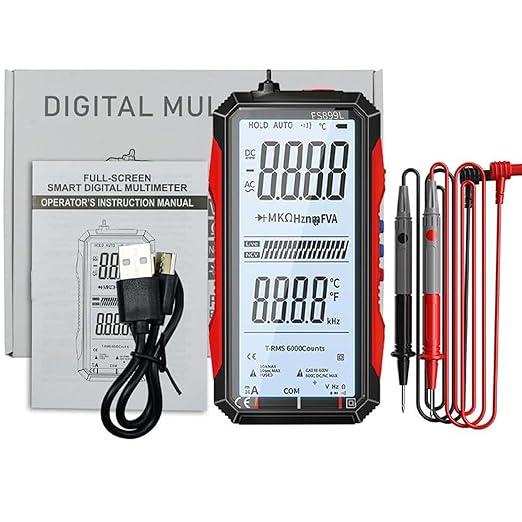 Digital Multimeter, FS899L Multimeter, USB Rechargeable Digital Multimeter – 6000 Counts, Automatic Digital Display Multimeter Tester for Home and Industrial Electrical Issues (FS899L)