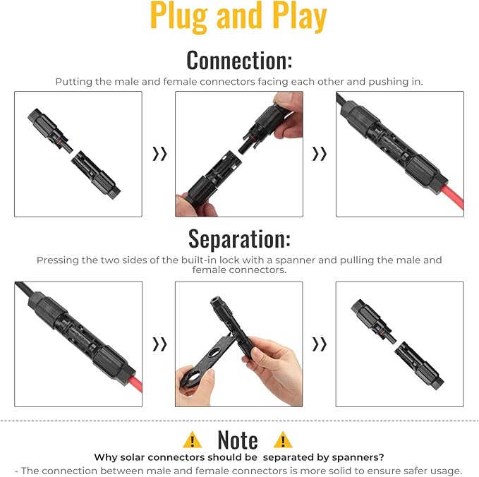 BougeRV 44 PCS Solar Connectors Solar Panel Cable Connector Kit with Spanners - IP68 Waterproof 22 Pairs Male/Female (8AWG)