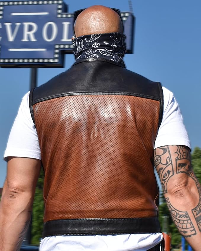 First Mfg Co - Lowside - Mens Motorcycle Biker Riding Canvas, Leather, Twill, Perforated Leather Vest