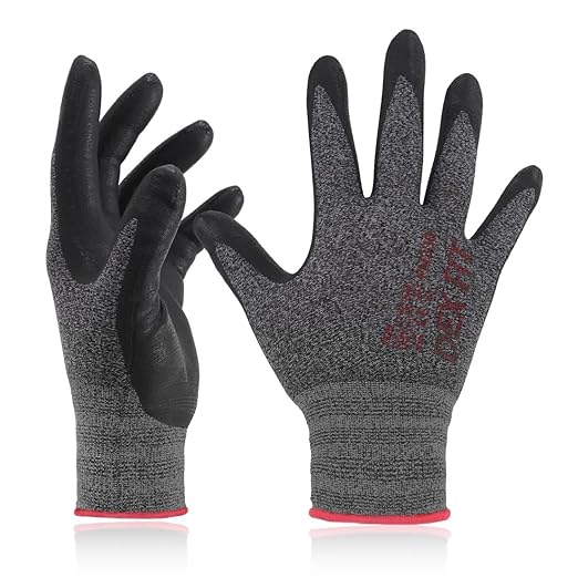 DEX FIT Nitrile Work Gloves FN330, 12 Pairs, 3D-Comfort Stretchy Fit, Firm Grip, Thin & Lightweight, Touch-Screen Compatible, Durable, Breathable & Cool, Machine Washable; Black Grey XXL (11)
