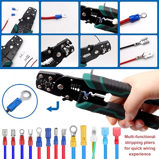 smseace 1100Pcs Crimp Wire Connectors with Crimping Tool Packed in Handheld Box 22-10AWG Insulated Wire Crimp Spade/Fork/Ring/Butt Electrical Speaker Wire Connector