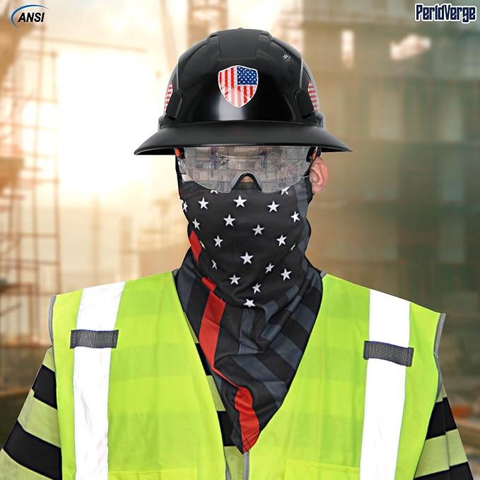 Full Brim Hard Hats Construction OSHA Approved with Visor-Vented Hard Hat with Neck Gaiter with Ear Loops,Safety Hard Hats for Men with Chin Strap ANSI Z89.1 Type 1 Class C,6-pt Suspension