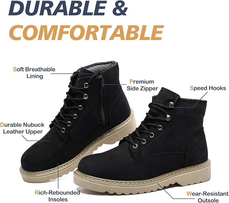 Side Zipper Soft Toe Work Boots for Men 6" with Welt Construction, Lightweight Utility Nubuck Leather Shoes, Featuring Speed Hooks, Slip & Water Resistant Mens Ankle Workboots