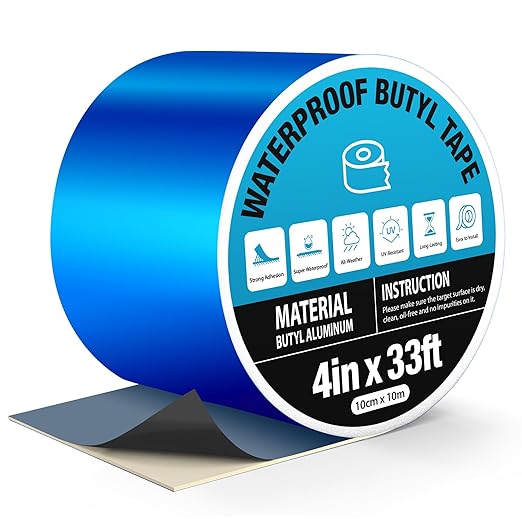 RV Roof Tape Blue 4" x 33ft, Upgraded Butyl Sealant Tape Heavy Duty Joist Tape for Decking, Waterproof Tape for Metal Roof Patch, Pool Cover & Window Leak Sealing, Boat Repair