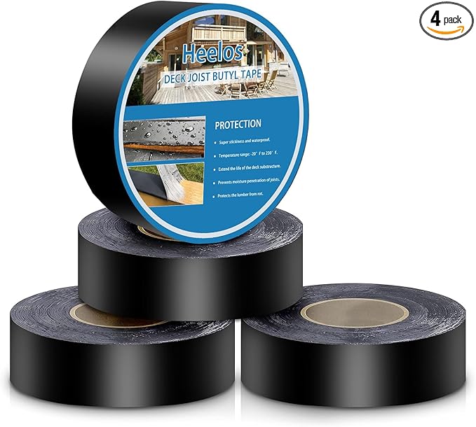 4 Pack Joist Tape for Decking 1-5/8"×50', Weather-Resistant Deck Butyl Joist Tape,Waterproof Joists Tape for Flashing Deck Joists and Beams Building Joists