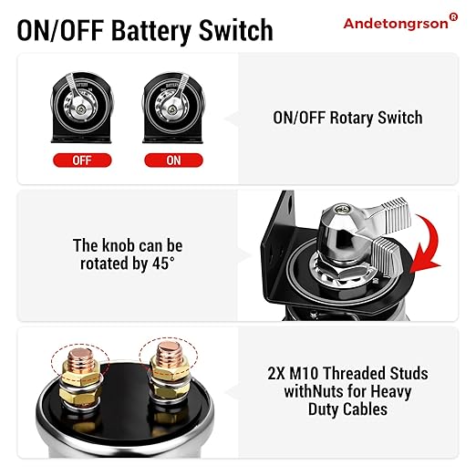 12-48V 200A Battery Disconnect Switch, Heavy Duty Manual Battery Isolator with Cables, Water-Resistant & Corrosion-Resistant for Car, RV, Truck, Boat, Marine, ATV