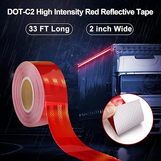 Reflective Tape, High Visibility Waterproof Reflective Tape for Trailers - 2 Inch x 32.8 Feet - Enhance Safety with Red Reflector Tape