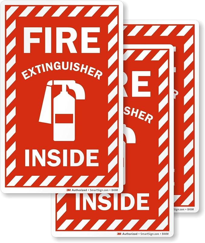 SmartSign Fire Extinguisher Inside Label | 4" x 6" Engineer Grade Reflective, Pack of 3, Made in USA