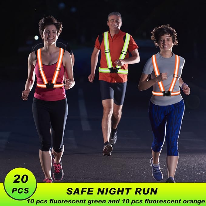 Hercicy 20 Pcs Reflective Vest High Visibility Safety Vests, Adjustable Running Gear Straps Lightweight Reflector for Construction (Green,Orange)