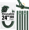 SOOOEC 100 Pack Reusable Zip Ties 24 Inch Extra Long, UV Resistant Releasable Cable Ties, Flexible & Adjustable, Outdoor/Indoor Organizer for Garden, Bike, Hoses, Cords — Dark Green