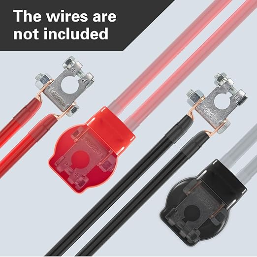 Battery Terminal Connectors, Military Spec Positive Negative Heavy Duty Auto Car Marine Battery Terminal,with 4 Pcs 2 Gauge 3/8" Copper Lugs,4 Heatshrink,2 Cover and Anti Corrosion Washers (cover)