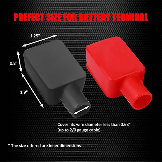 Ampper Top Post Flexible Battery Terminal Cover, Battery Terminal Clamp Insulator Protector W/Washers for Car, Vehicle, RV and Boat (Small, 2 Sets)