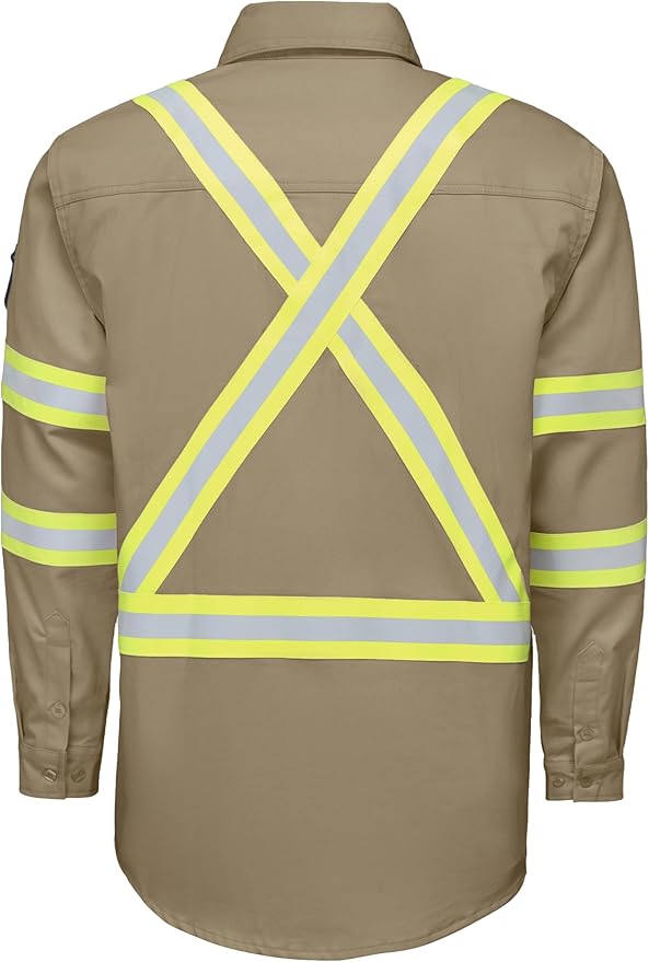 Ubon FR Shirts for Men High Visibility Welding Shirt 100% Cotton Button Down Long Sleeve Safety Workwear 6.5 oz
