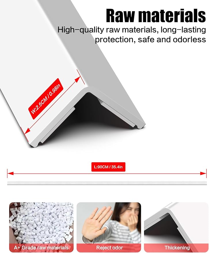 ‎Frychee Wall Corner Protector, Walls Edge Protector，Self-Adhesive Wall Corner Guards,PVC Double Side Edge Protector， Furniture Stairs Guard (6, 2.5x90cm/0.98x35.4in)