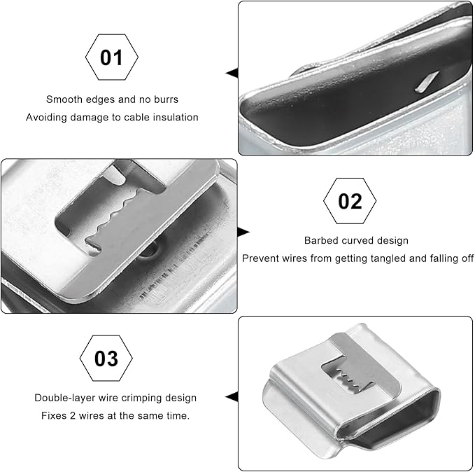HARFINGTON 10pcs Trailer Frame Wire Clips 21.6mm Length Solar Panel Wire Clip Stainless Steel Trailer Wiring Clips Double Wire Cable Clamps for Boat Trailer Fishing Boat Cable Organization