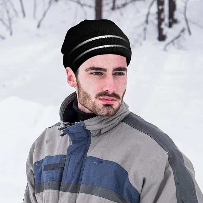 JenPen 3 Pcs Safety Beanie Reflective Hat Winter High Visibility Unisex Knit Beanie Hat Running Cap Headwear for Men Women