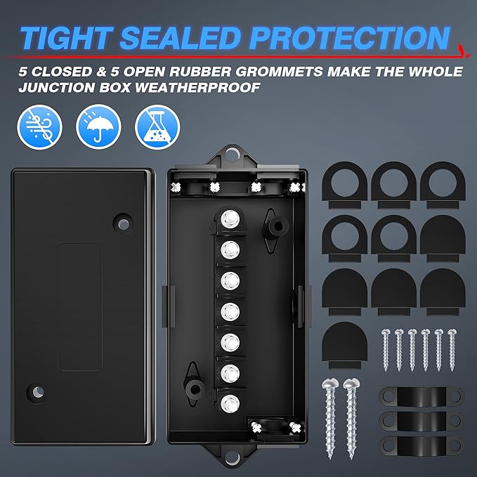 MICTUNING 7 Way Electrical Junction Box - 7 Gang Trailer Wire Connection Box Weatherproof for Rewiring Camper RV Caravans Boat Light 7 Way Trailer Wire Connectors