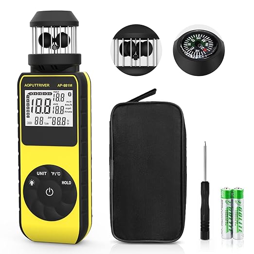 Anemometer Handheld, Wind Cup Meter with 360° Wind Direction, Wind Meter with Temp(℃/℉) Backlit for HVAC Vents, Boat Sailing, Shooting
